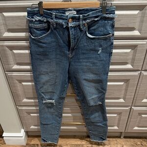 Good American Distressed Ankle Jeans in Blue